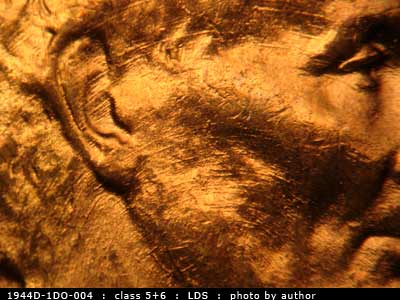 Die-stage B marker on 1944D•1DO•004 (1944 Doubled Die Obverse).