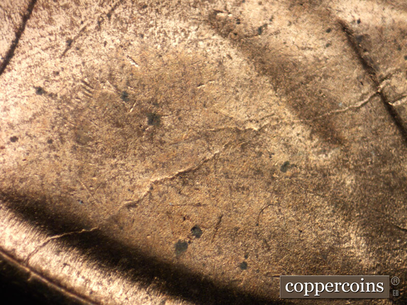 Die-stage C marker on 1944D•1DO•004 (1944 Doubled Die Obverse).