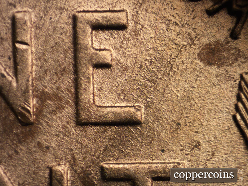 Die-stage C marker on 1944D•1DO•004 (1944 Doubled Die Obverse).