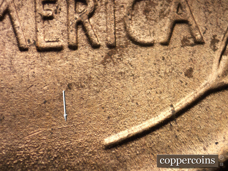 Die-stage C marker on 1944D•1DO•004 (1944 Doubled Die Obverse).
