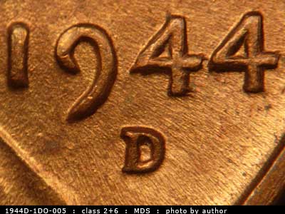 1944 Lincoln cent obverse, CopperCoins die 1944D•1DO•005.