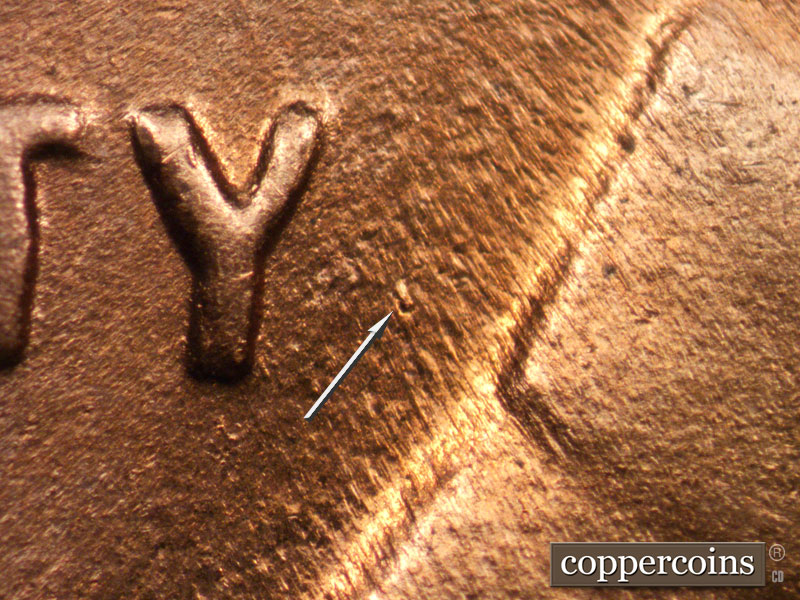 Die-stage C marker on 1944D•1DO•007 (1944 Doubled Die Obverse).
