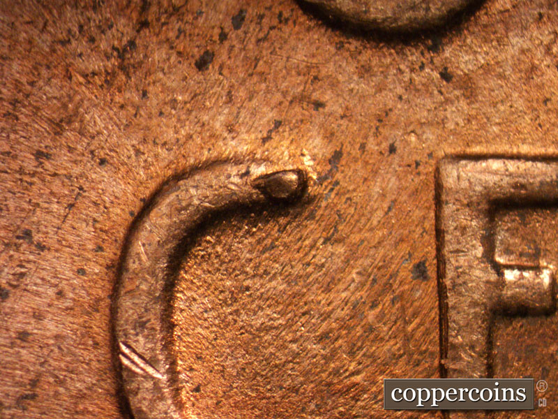 Die-stage C marker on 1944D•1DO•007 (1944 Doubled Die Obverse).