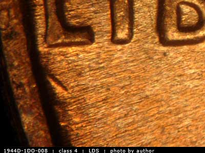 Die-stage C marker on 1944D•1DO•008 (1944 Doubled Die Obverse).