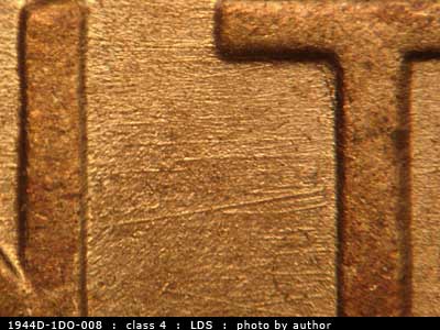 Die-stage C marker on 1944D•1DO•008 (1944 Doubled Die Obverse).