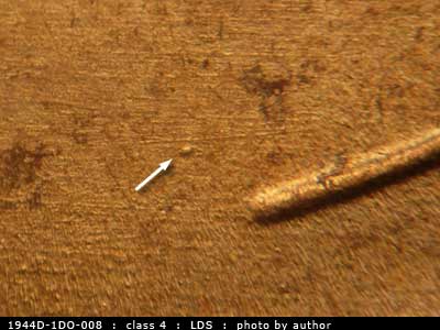 Die-stage C marker on 1944D•1DO•008 (1944 Doubled Die Obverse).