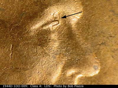 Die-stage C marker on 1944D•1DO•009 (1944 Doubled Die Obverse).