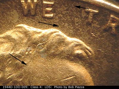 Die-stage C marker on 1944D•1DO•009 (1944 Doubled Die Obverse).