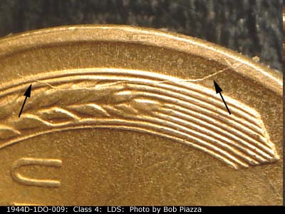 Die-stage C marker on 1944D•1DO•009 (1944 Doubled Die Obverse).