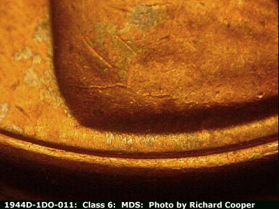 Die-stage B marker on 1944D•1DO•011 (1944 Doubled Die Obverse).