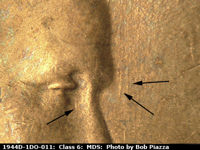 Die-stage B marker on 1944D•1DO•011 (1944 Doubled Die Obverse).