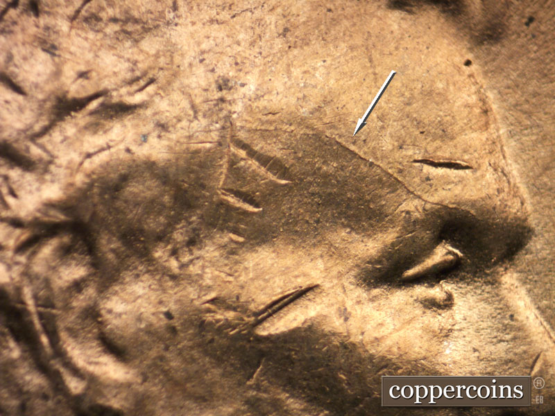 Die-stage C marker on 1944D•1DO•011 (1944 Doubled Die Obverse).