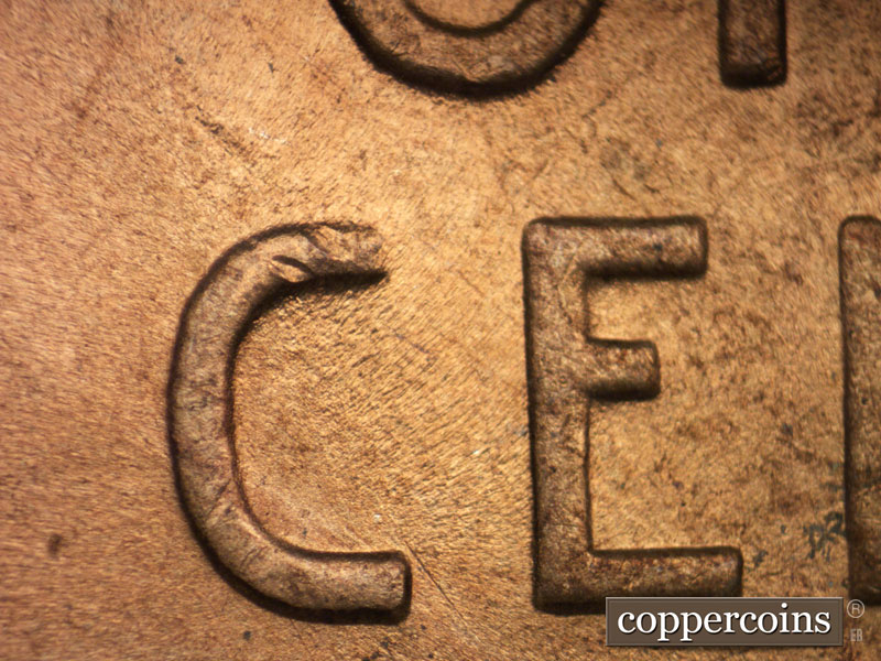 Die-stage C marker on 1944D•1DO•011 (1944 Doubled Die Obverse).