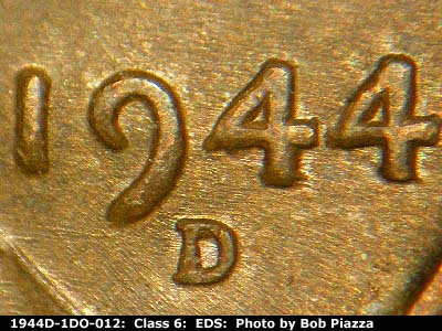 Die-stage A marker on 1944D•1DO•012 (1944 Doubled Die Obverse).