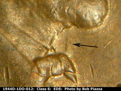Die-stage A marker on 1944D•1DO•012 (1944 Doubled Die Obverse).