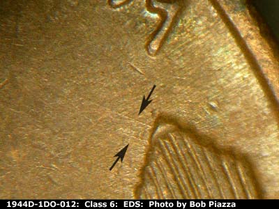 Die-stage A marker on 1944D•1DO•012 (1944 Doubled Die Obverse).