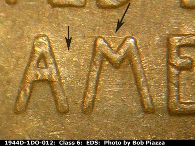 Die-stage A marker on 1944D•1DO•012 (1944 Doubled Die Obverse).