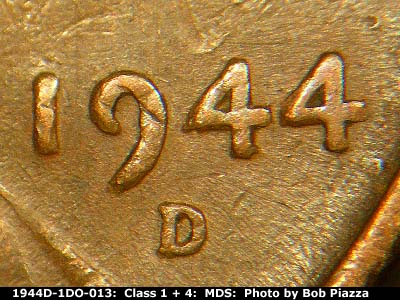 Die-stage B marker on 1944D•1DO•013 (1944 Doubled Die Obverse).