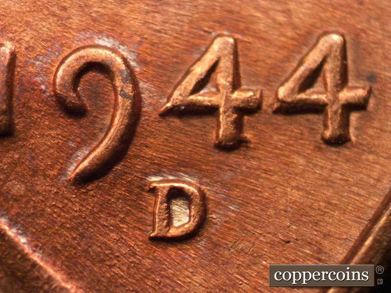 Die-stage B marker on 1944D•1DO•014 (1944 Doubled Die Obverse).