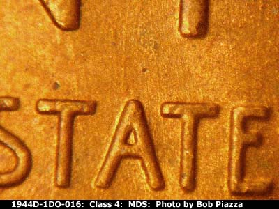 Die-stage B marker on 1944D•1DO•016 (1944 Doubled Die Obverse).