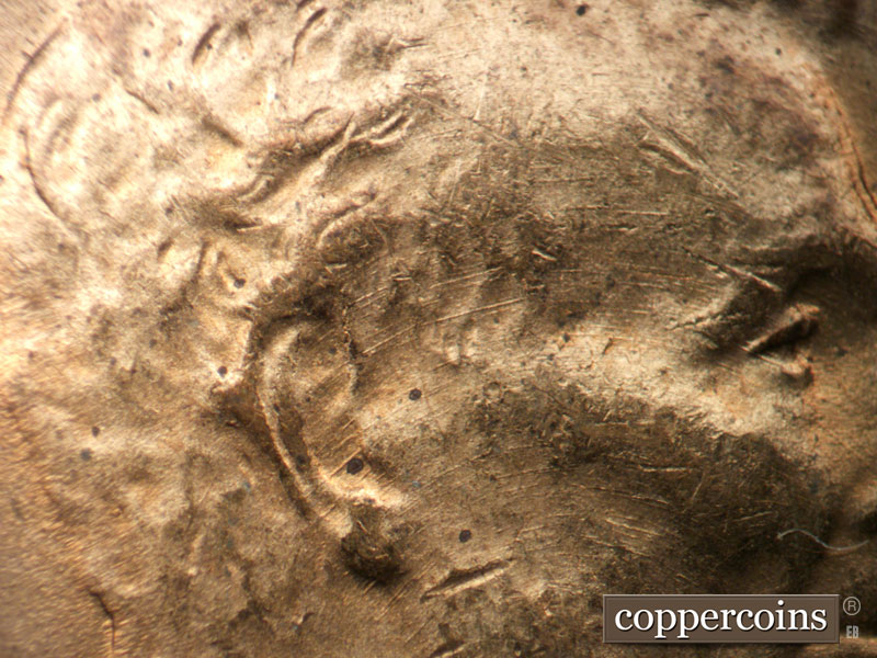 Die-stage B marker on 1944D•1DO•017 (1944 Doubled Die Obverse).