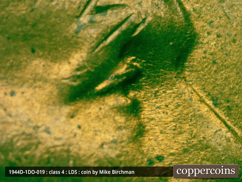 Die-stage C marker on 1944D•1DO•019 (1944 Doubled Die Obverse).