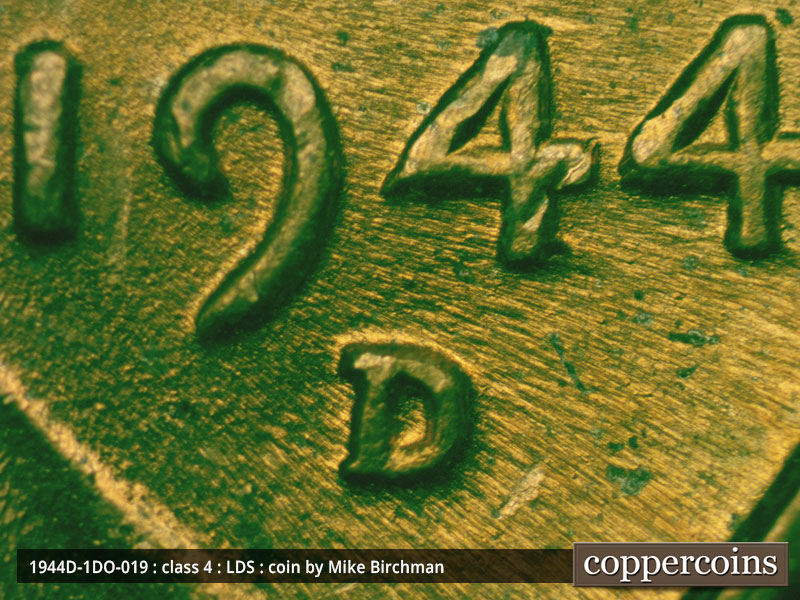 Die-stage C marker on 1944D•1DO•019 (1944 Doubled Die Obverse).