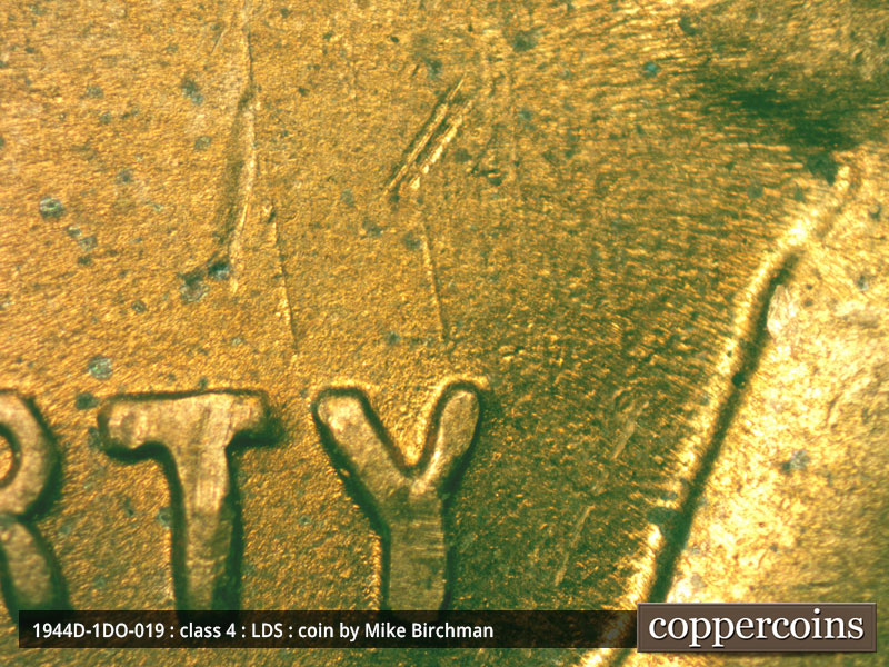 Die-stage C marker on 1944D•1DO•019 (1944 Doubled Die Obverse).