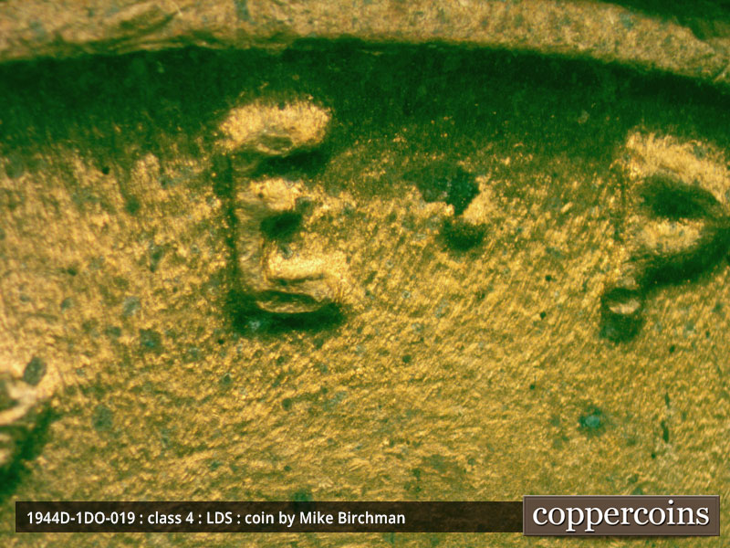 Die-stage C marker on 1944D•1DO•019 (1944 Doubled Die Obverse).