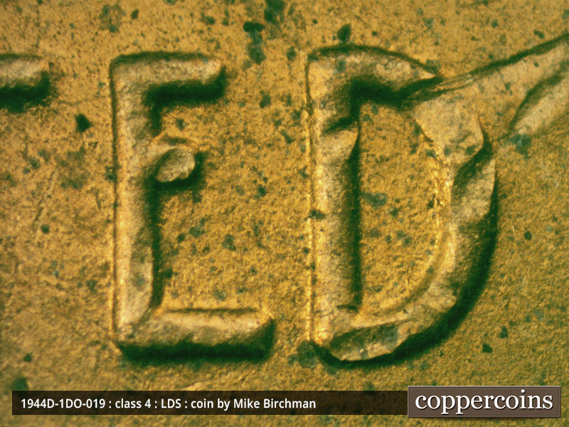 Die-stage C marker on 1944D•1DO•019 (1944 Doubled Die Obverse).