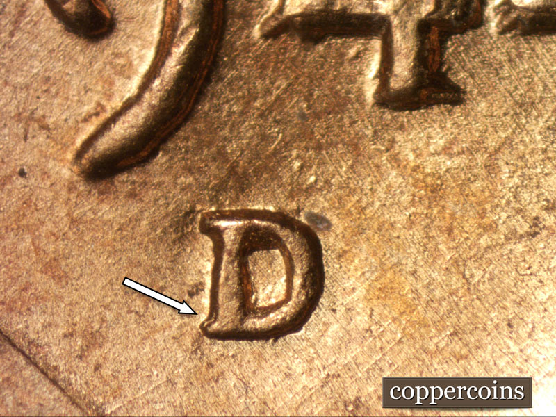 Die-stage A marker on 1944D•1DO•021 (1944 Doubled Die Obverse).