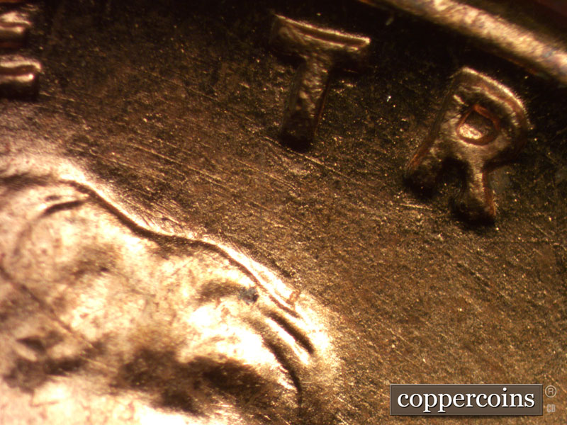 Die-stage A marker on 1944D•1DO•021 (1944 Doubled Die Obverse).