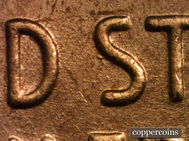 Die-stage A marker on 1944D•1DO•021 (1944 Doubled Die Obverse).