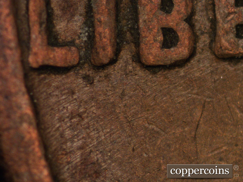 Die-stage C marker on 1944D•1DR•001 (1944 Doubled Die Reverse).