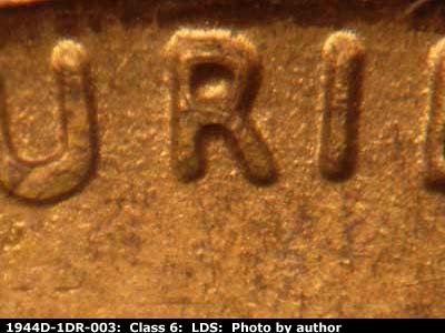 Die-stage C marker on 1944D•1DR•003 (1944 Doubled Die Reverse).