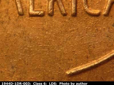 Die-stage C marker on 1944D•1DR•003 (1944 Doubled Die Reverse).