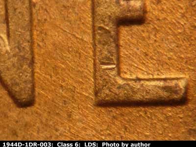 Die-stage C marker on 1944D•1DR•003 (1944 Doubled Die Reverse).