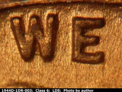 Die-stage C marker on 1944D•1DR•003 (1944 Doubled Die Reverse).
