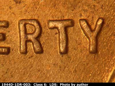 Die-stage C marker on 1944D•1DR•003 (1944 Doubled Die Reverse).