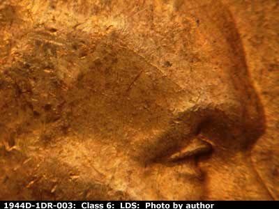 Die-stage C marker on 1944D•1DR•003 (1944 Doubled Die Reverse).