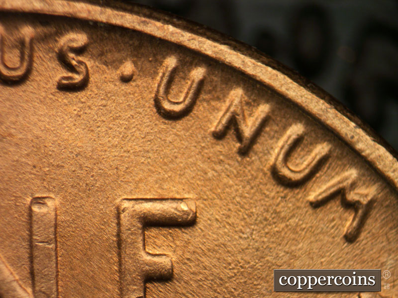 Die-stage B marker on 1944D•1DR•005 (1944 Doubled Die Reverse).