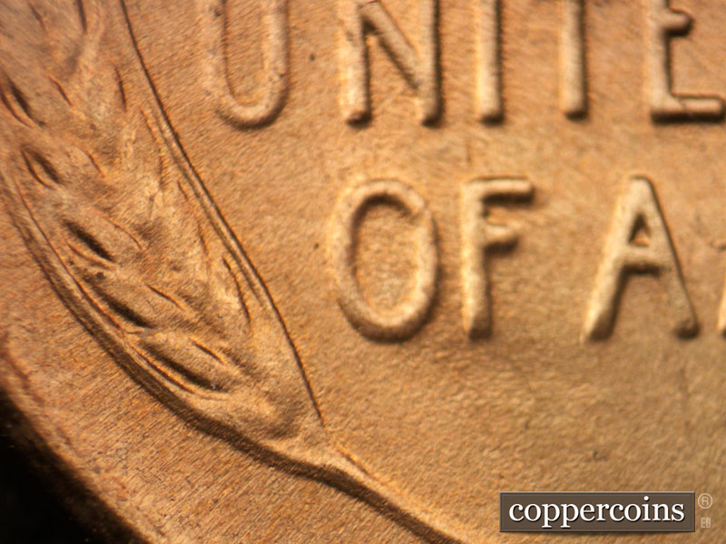 Die-stage B marker on 1944D•1DR•005 (1944 Doubled Die Reverse).