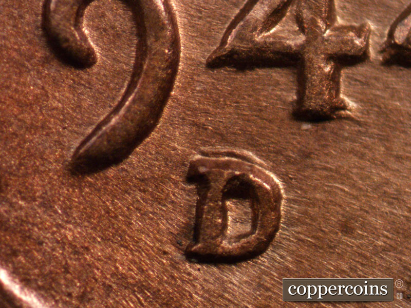 1944 Lincoln cent obverse, CopperCoins die 1944D•1MM•001.