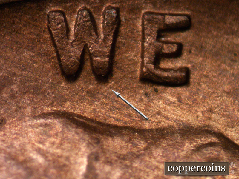Die-stage B marker on 1944D•1MM•001 (1944 Repunched Mint Mark).