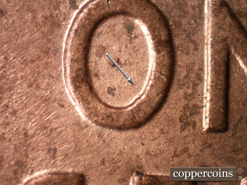 Die-stage B marker on 1944D•1MM•001 (1944 Repunched Mint Mark).