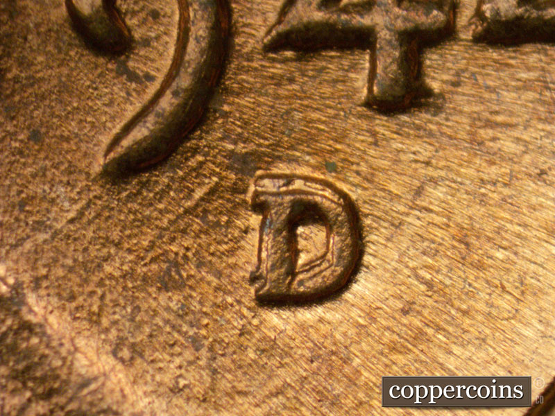1944 Lincoln cent obverse, CopperCoins die 1944D•1MM•002.