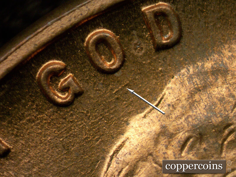 Die-stage B marker on 1944D•1MM•002 (1944 Repunched Mint Mark).