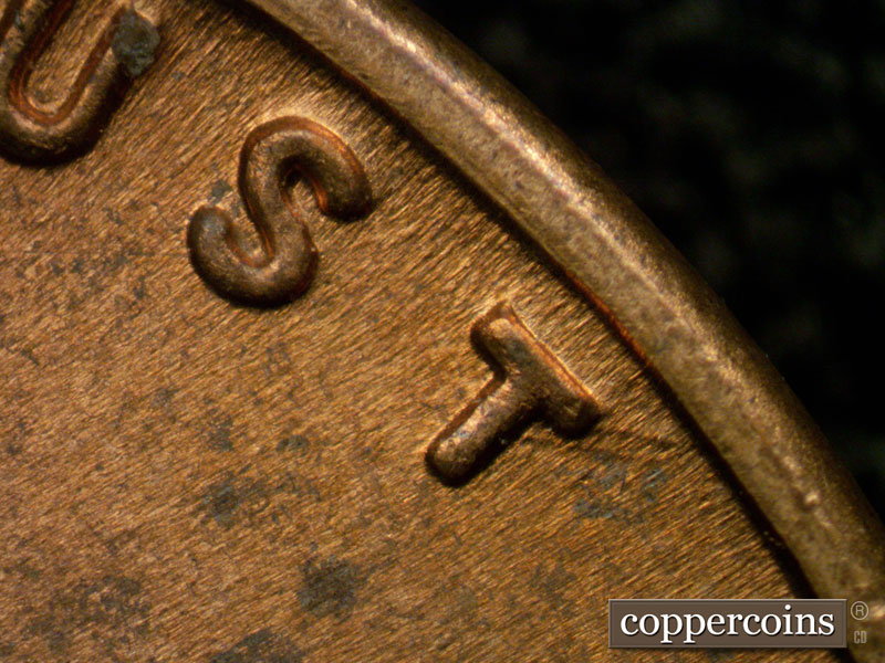 Die-stage B marker on 1944D•1MM•002 (1944 Repunched Mint Mark).