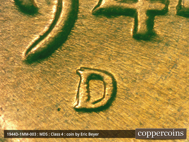 1944 Lincoln cent obverse, CopperCoins die 1944D•1MM•003.