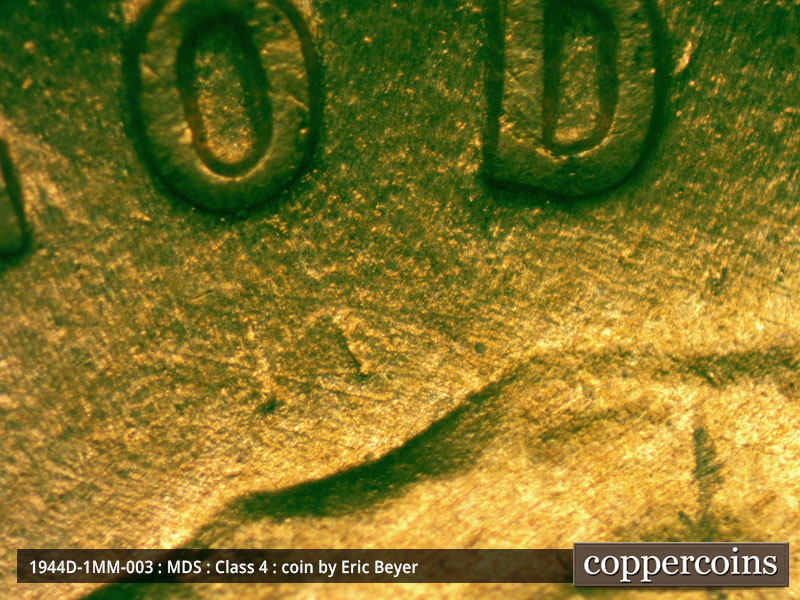 Die-stage B marker on 1944D•1MM•003 (1944 Repunched Mint Mark).